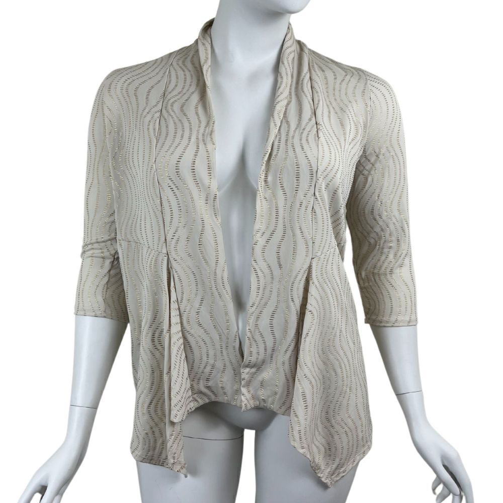 Chico's Travelers Womens Size 1 Cream Gold Soft Waves Open Front Cardigan Jacket